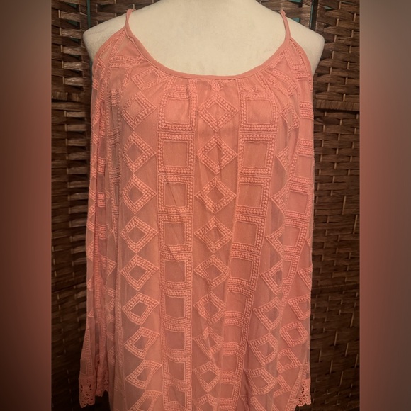 xhilaration Cold Shoulder Dress Peach Tunic XL Lining w/overlay Spring Summer - Picture 2 of 10